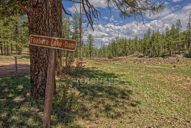 Foxboro Lake Dam sign near Munds Park, Arizona, Estados Unidos - foto de stock