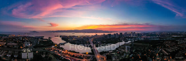 Aerial view of Perai at sunset, Seberang Perai, Penang, Malaysia — Stock Photo