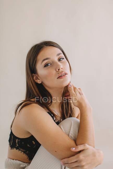 Portrait of a beautiful woman on white background — Stock Photo