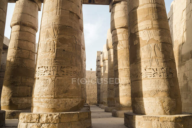 Великий гіпостильний зал, храми карнака, карнака, розкіш, егіпт. — стокове фото