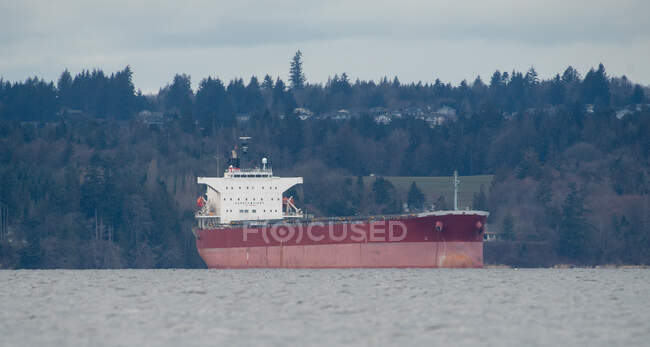 Buque de carga cerca de la costa, Columbia Británica, Canadá - foto de stock