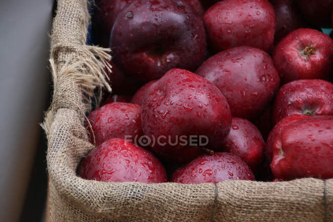 Wet apples in a box — Stock Photo