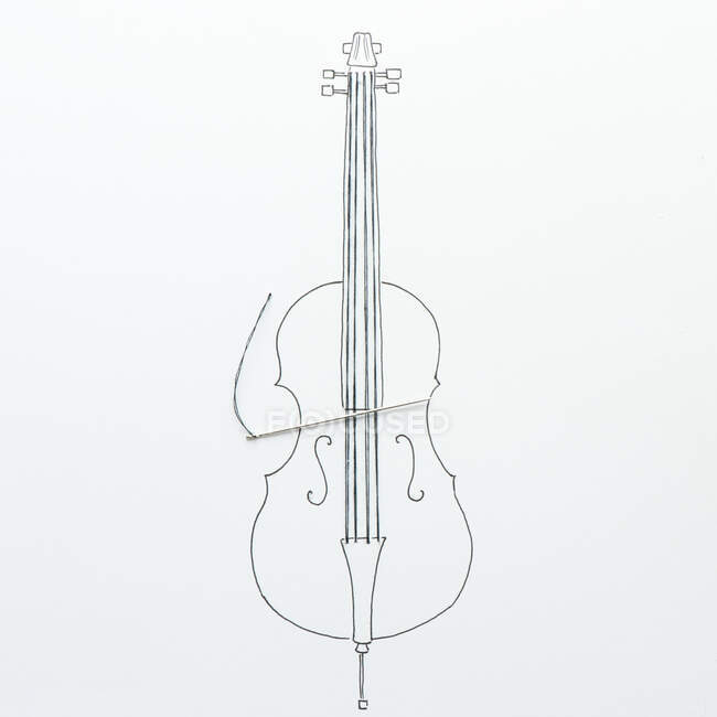 Top view of drawing of violin on white background — Stock Photo