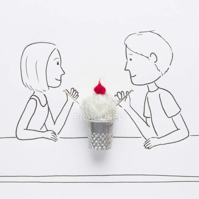Conceptual couple drinking a milkshake — Stock Photo