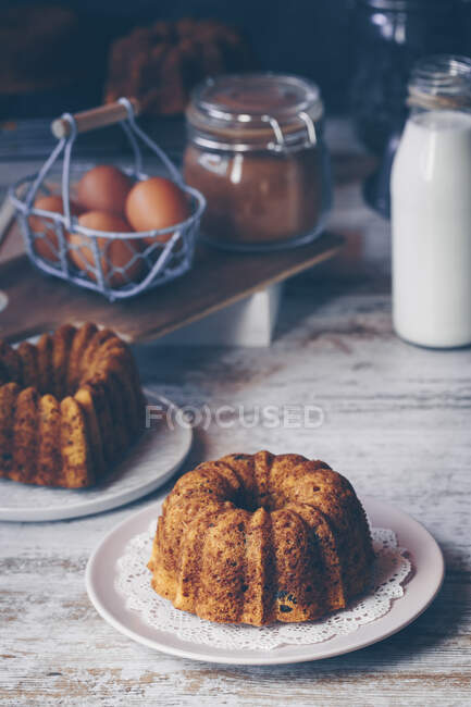 Pumpkin, chocolate, cinnamon and nut bundt cakes — Stock Photo