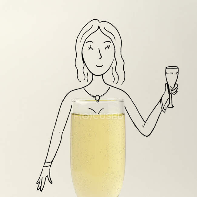 Conceptual woman drinking a glass of champagne — Stock Photo