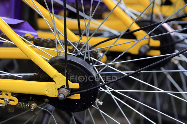 Rueda de bicicleta con bicicleta - foto de stock