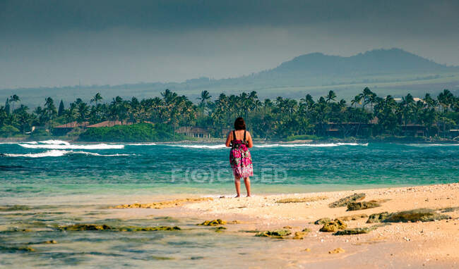Mujer de pie en la playa, Maui, Hawaii, Estados Unidos - foto de stock