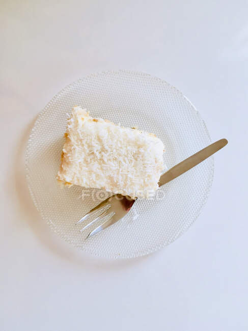 Кусок кокосового пирога на тарелке — стоковое фото