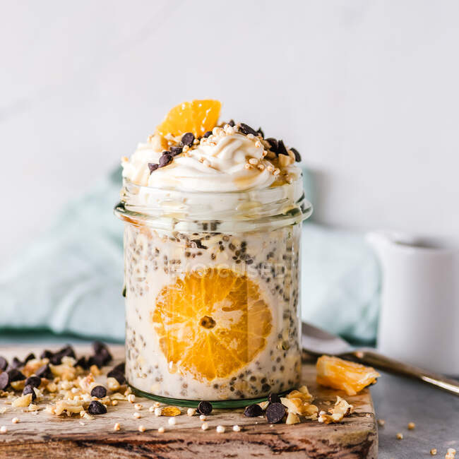 Orange chia oatmeal breakfast jar — Stock Photo
