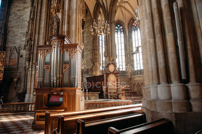 Órgão dentro da Catedral de Santo Estêvão, Viena, Áustria — Fotografia de Stock