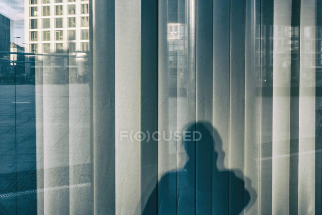 Sombra de pessoa contra persianas verticais, Berlim, Alemanha — Fotografia de Stock