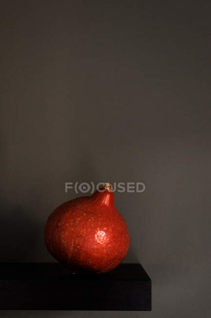 Помаранчевий гарбуз на дерев'яній полиці, вид зблизька — стокове фото