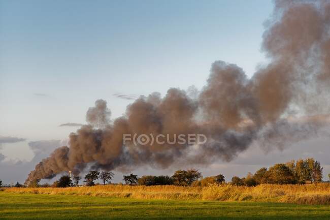 Fumée provenant d'un incendie, Georgsheil, Frise orientale, Basse-Saxe, Allemagne — Photo de stock