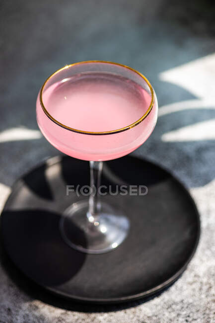 Rosafarbener Grapefruit-Gin-Spritz-Cocktail, der an sonnigen Tagen im Glas serviert wird — Stockfoto