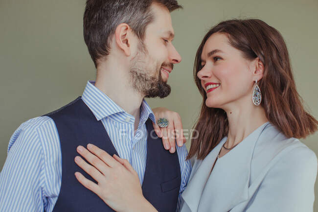 Portrait of beautiful couple looking at each other — Stock Photo