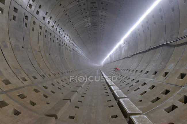 Inside an unfinished underground subway tunnel — Stock Photo