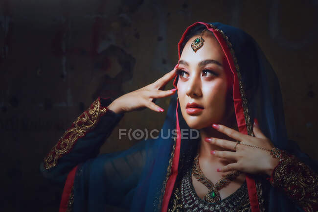 Portrait of a woman wearing a sari, Agra, Uttar Pradesh, India — Stock Photo