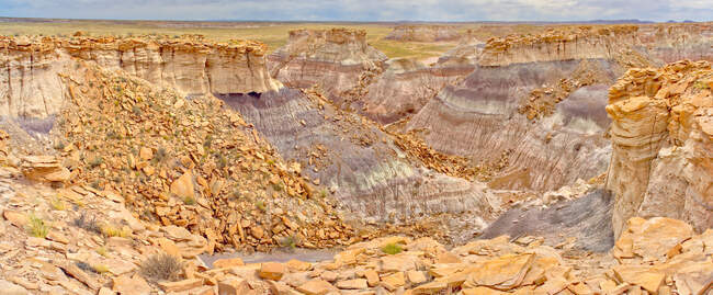 South view from billings gap trail on blue mesa, petrified forest national park, arizona, сша — стоковое фото