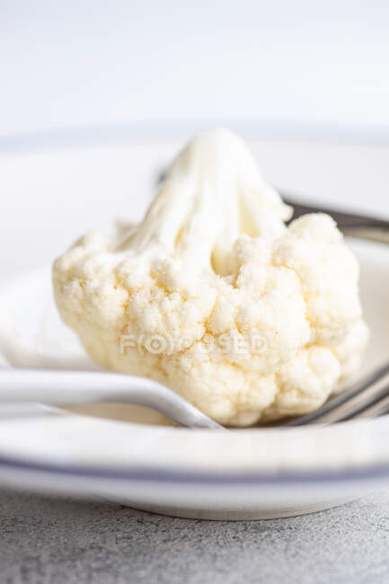 Close-up of a raw cauliflower floret on a plate — Stock Photo