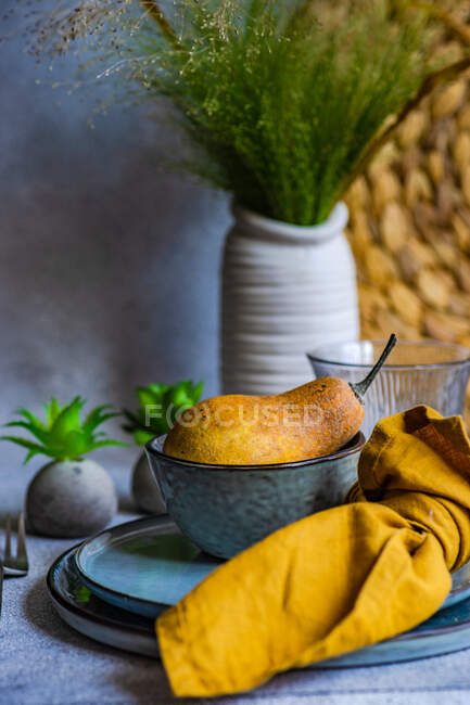 Festive table setting for holiday. Thanksgiving dinner decorated with pumpkin — Stock Photo