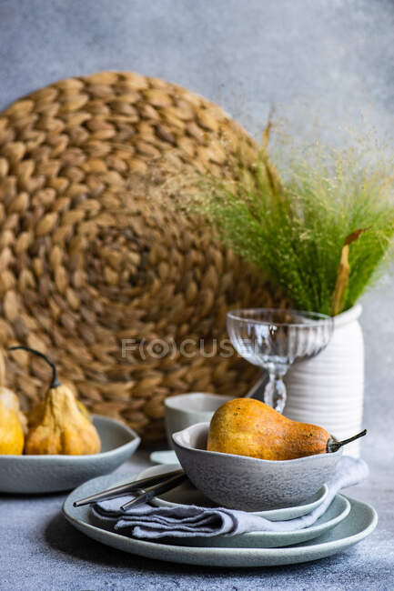 Festive table setting for holiday. Thanksgiving dinner decorated with pumpkin — Stock Photo