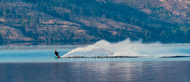 Visão traseira de um esquiador aquático em um lago, Canadá — Fotografia de Stock