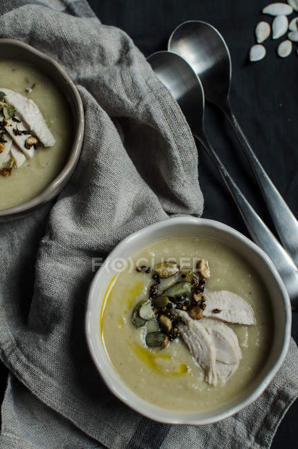 Bowls with cream soup — Stock Photo